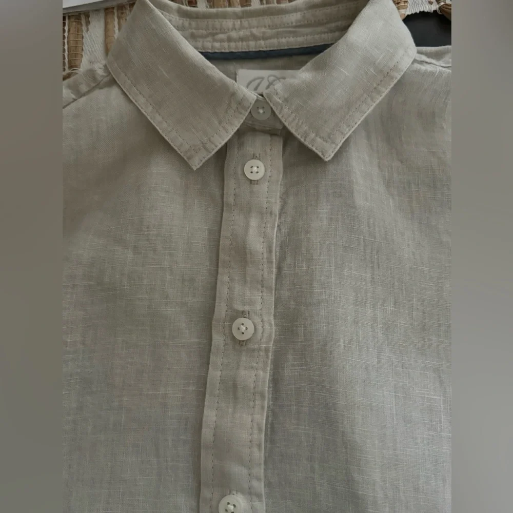 J.CREW 00 Baird McNutt 100% Irish Linen Beige White Ombre Button Front Blouse c1